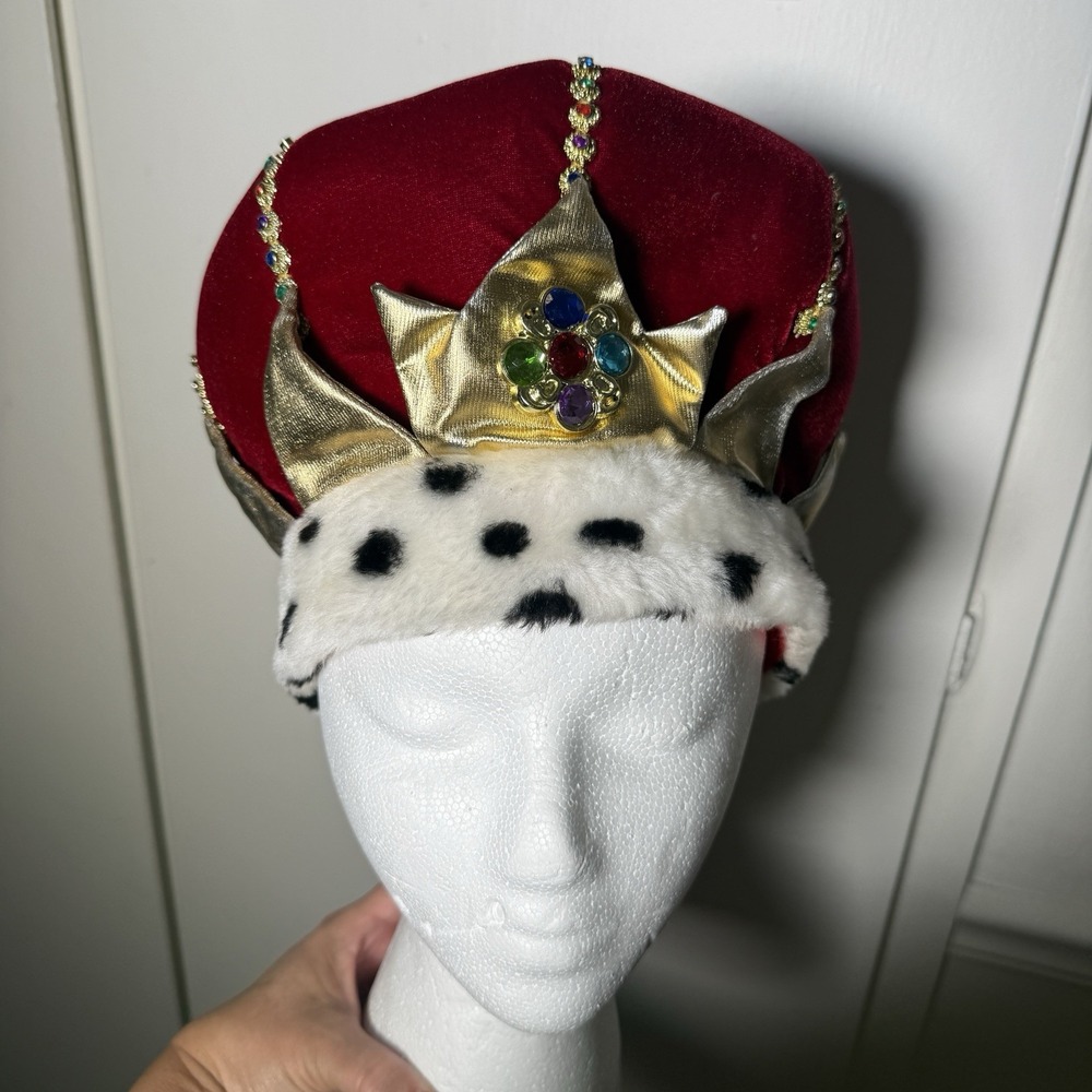 Elope Royal King Queen Crown Hat Red Velvet Jeweled Costume Renaissance Faire
